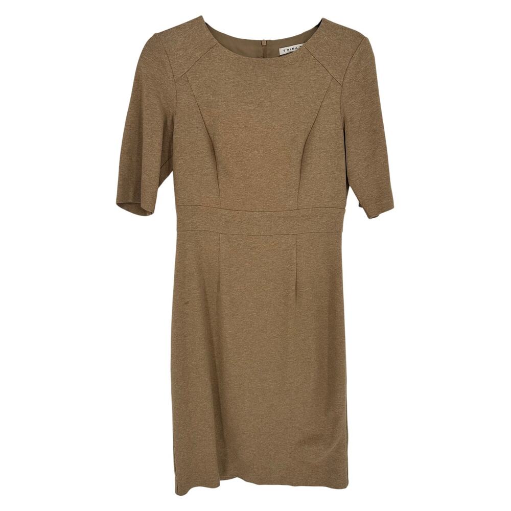 Trina Turk Cream Sheath Dress Short Sleeve Crewneck Office Going Out Workwear S